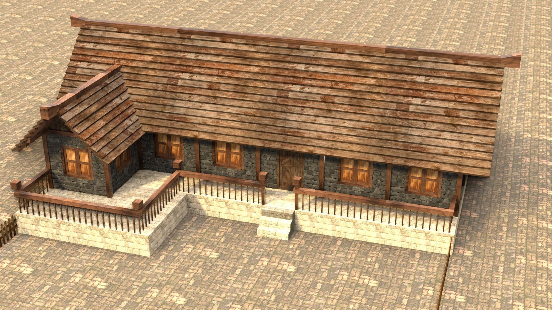 Low poly ancient village house Low-poly 3D model_3