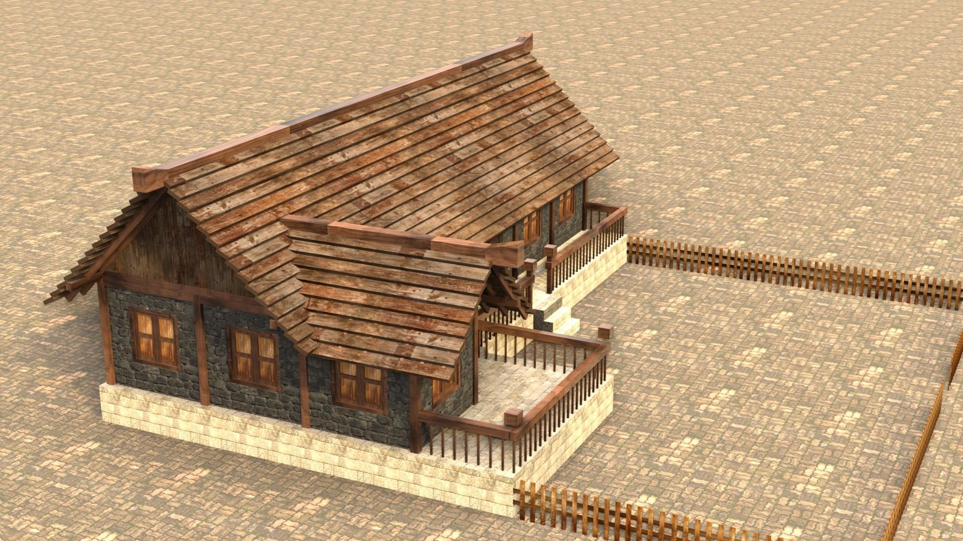 Low poly ancient village house Low-poly 3D model_5