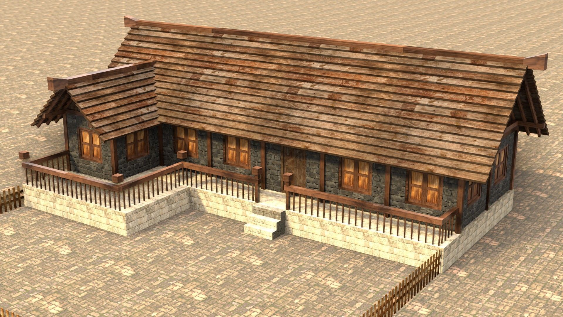 Low poly ancient village house Low-poly 3D model_2