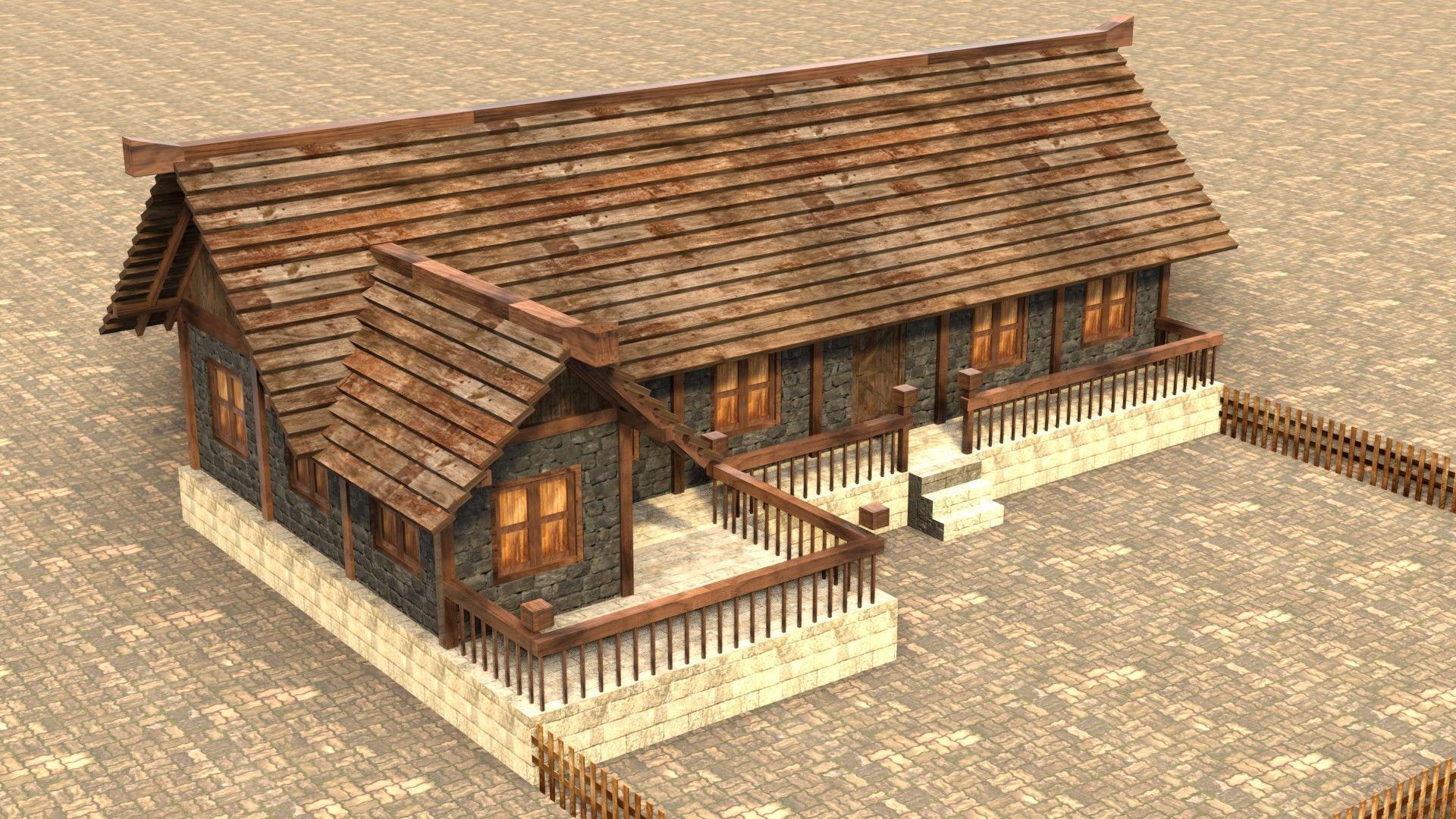 Low poly ancient village house Low-poly 3D model_4