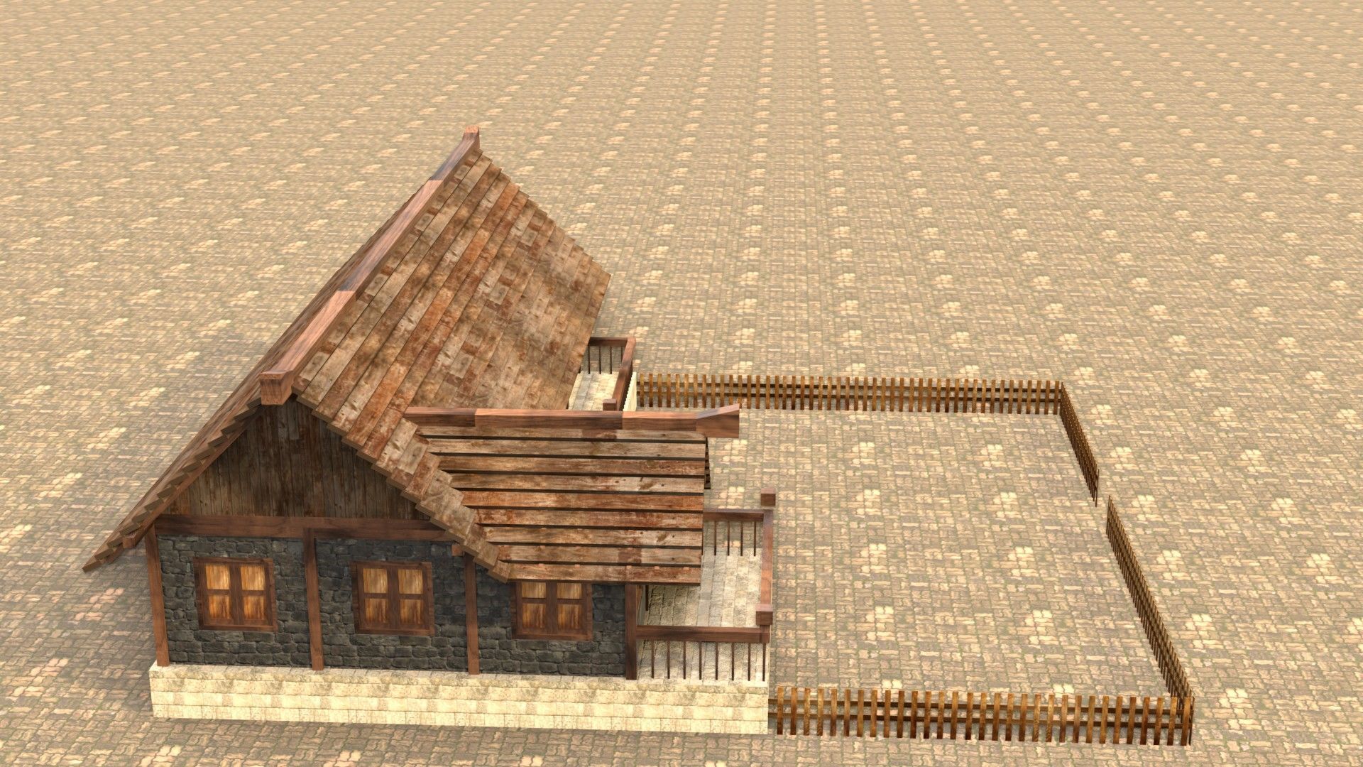 Low poly ancient village house Low-poly 3D model_6