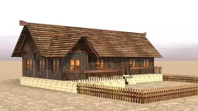 Low poly ancient village house Low-poly 3D model