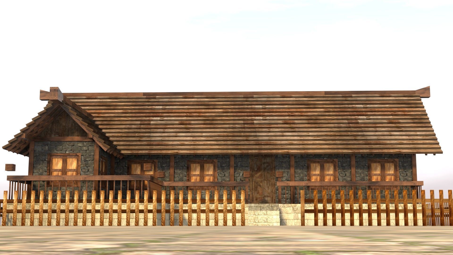 Low poly ancient village house Low-poly 3D model_10