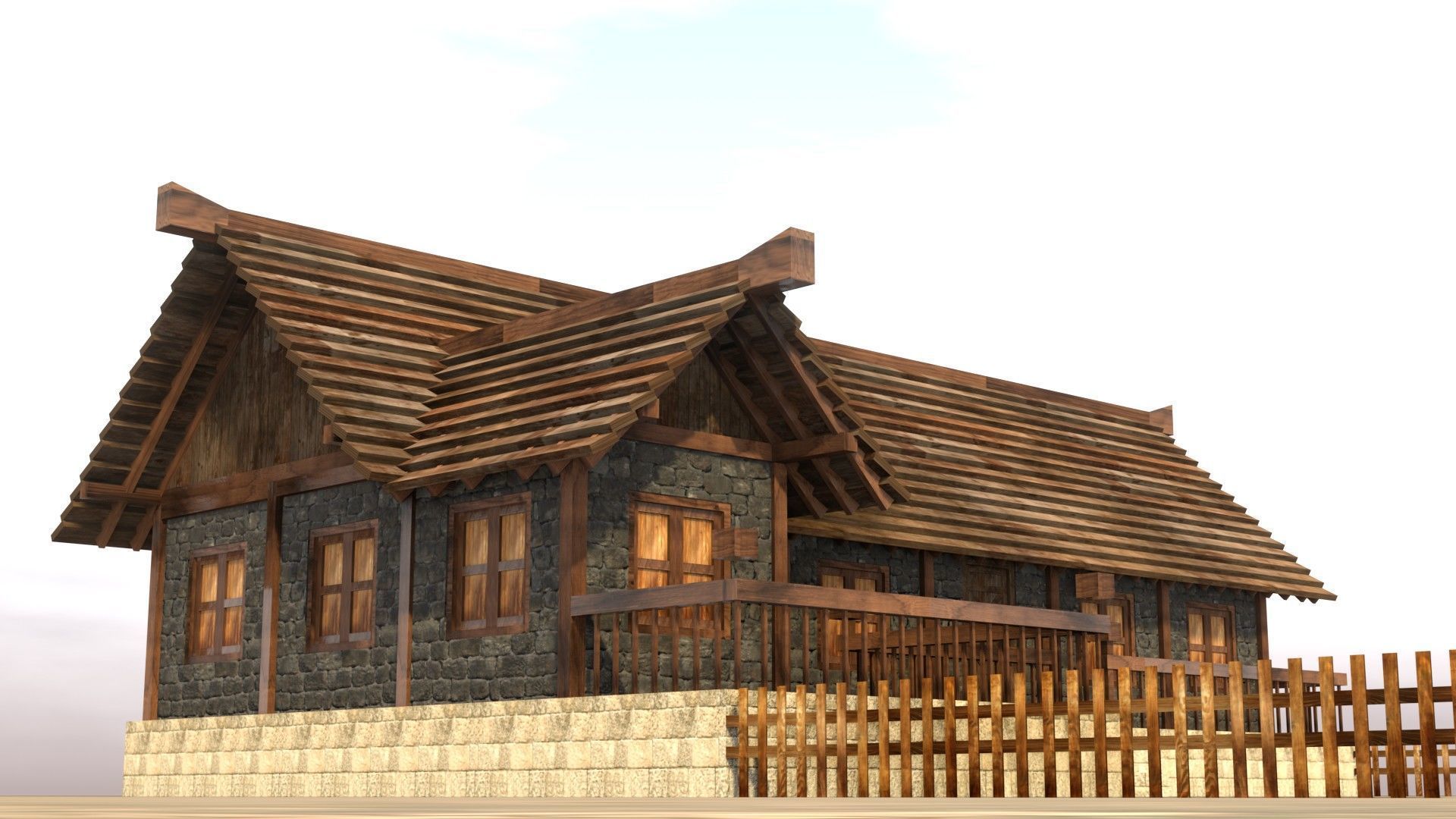 Low poly ancient village house Low-poly 3D model_11
