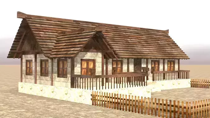 Historical medieval hamlet house Low-poly 3D model