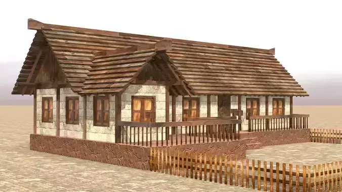 Game-ready medieval rural house Low-poly 3D model