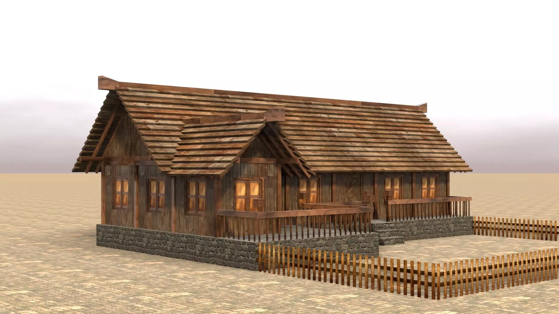Game-ready medieval hamlet building Low-poly 3D model_0