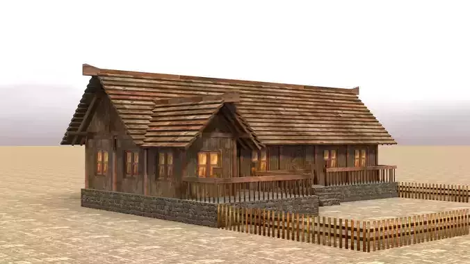 Game-ready medieval hamlet building Low-poly 3D model