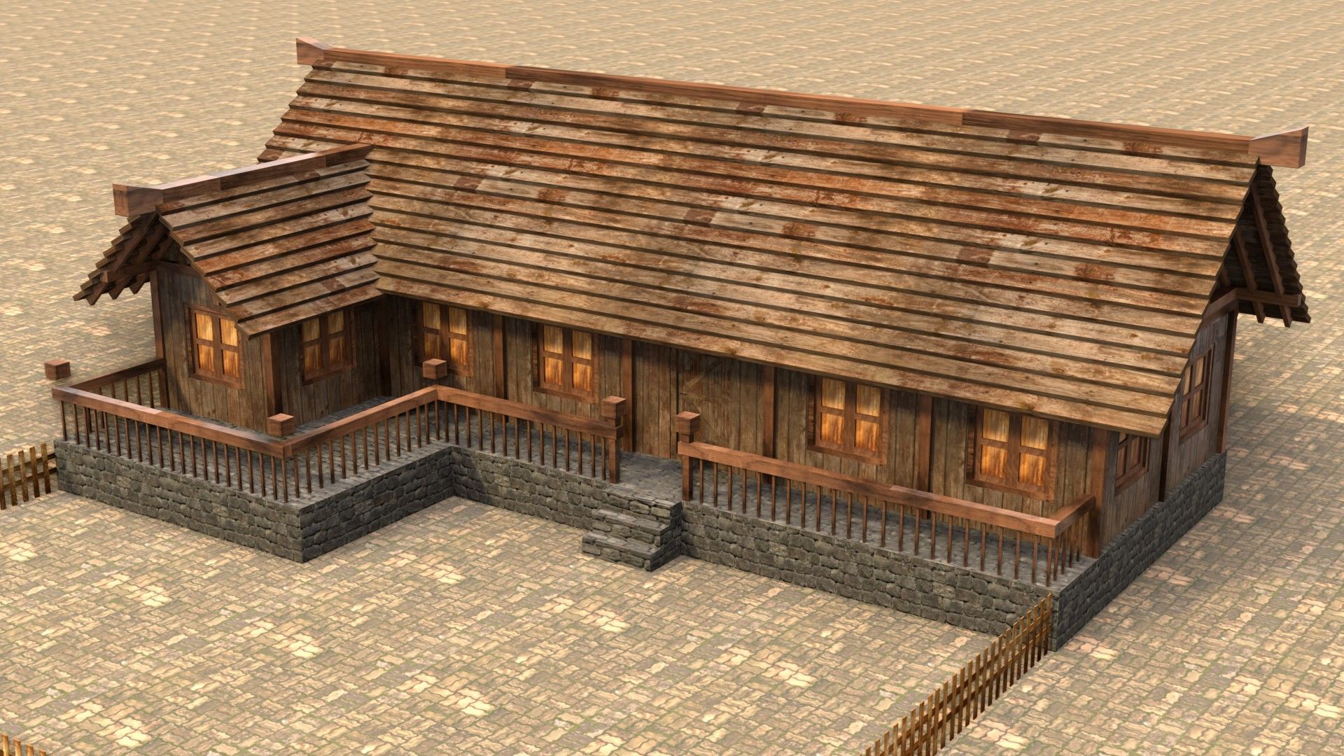 Game-ready medieval hamlet building Low-poly 3D model_2
