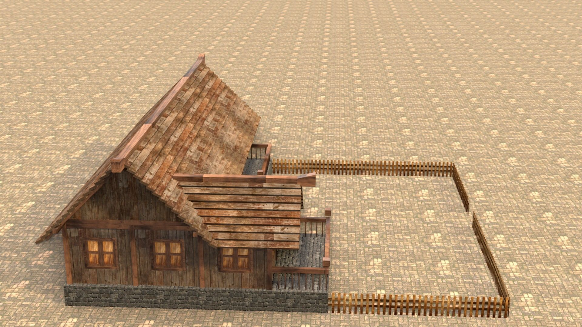 Game-ready medieval hamlet building Low-poly 3D model_6