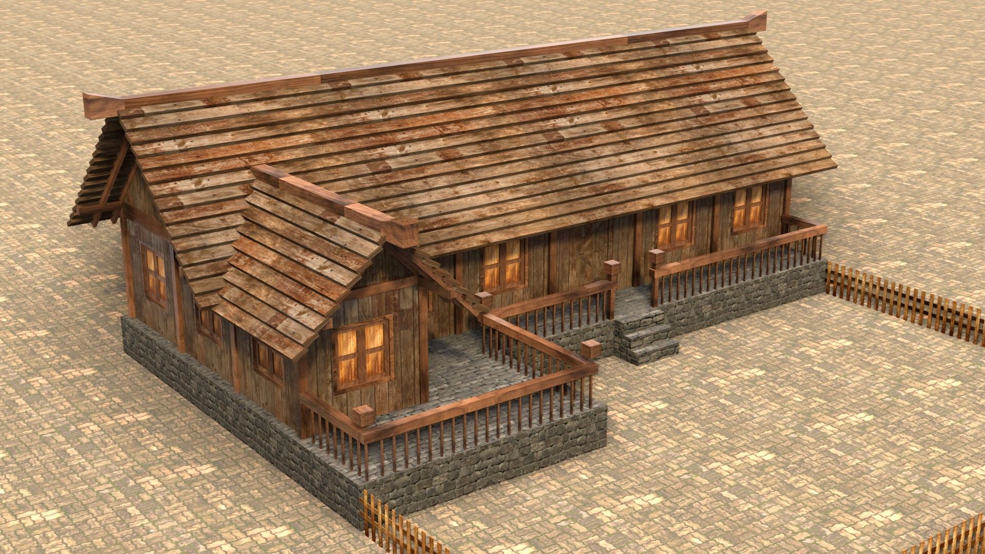 Game-ready medieval hamlet building Low-poly 3D model_4