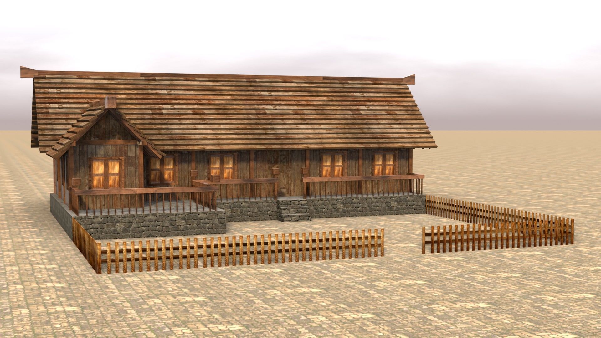 Game-ready medieval hamlet building Low-poly 3D model_16