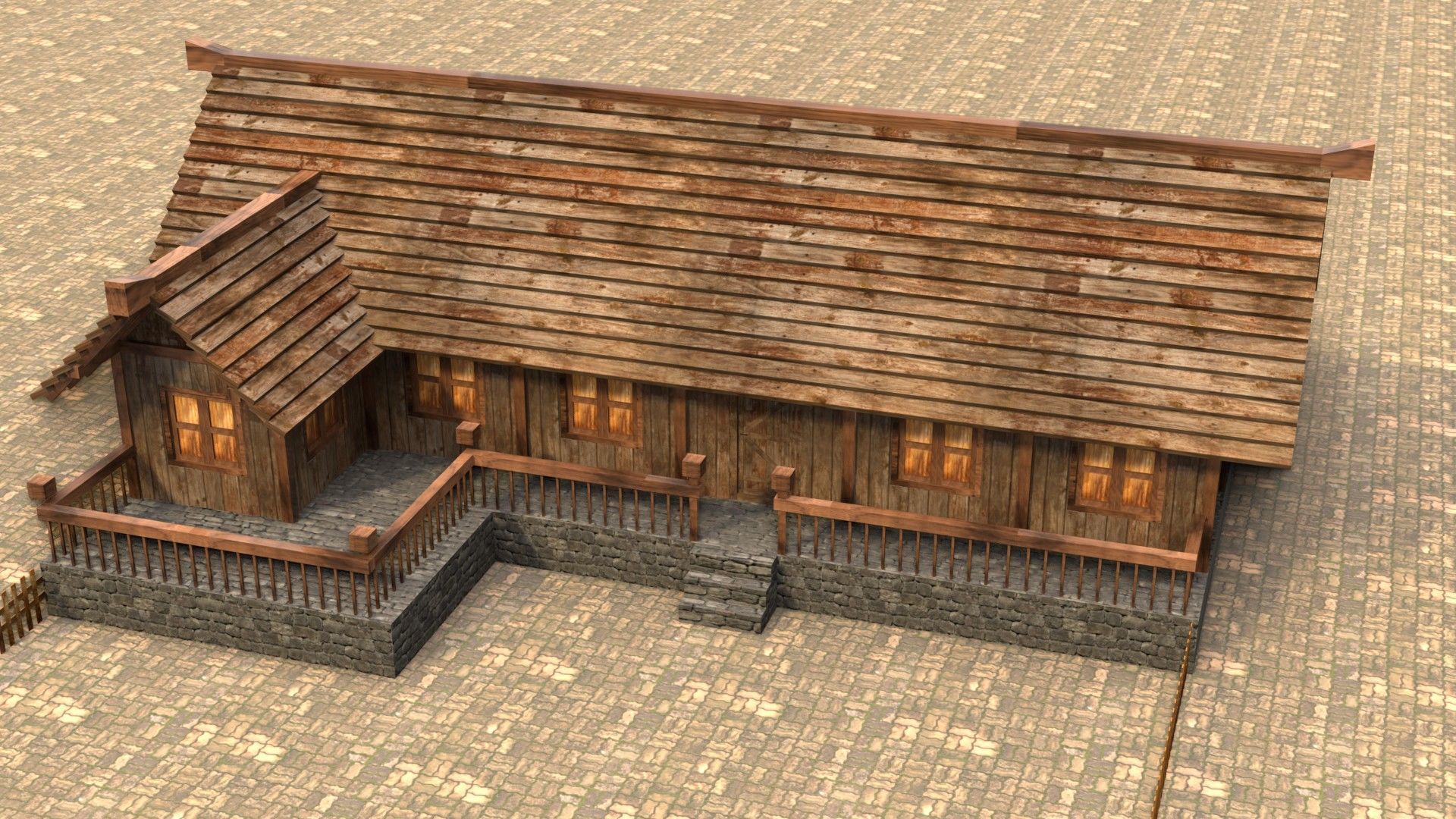 Game-ready medieval hamlet building Low-poly 3D model_3