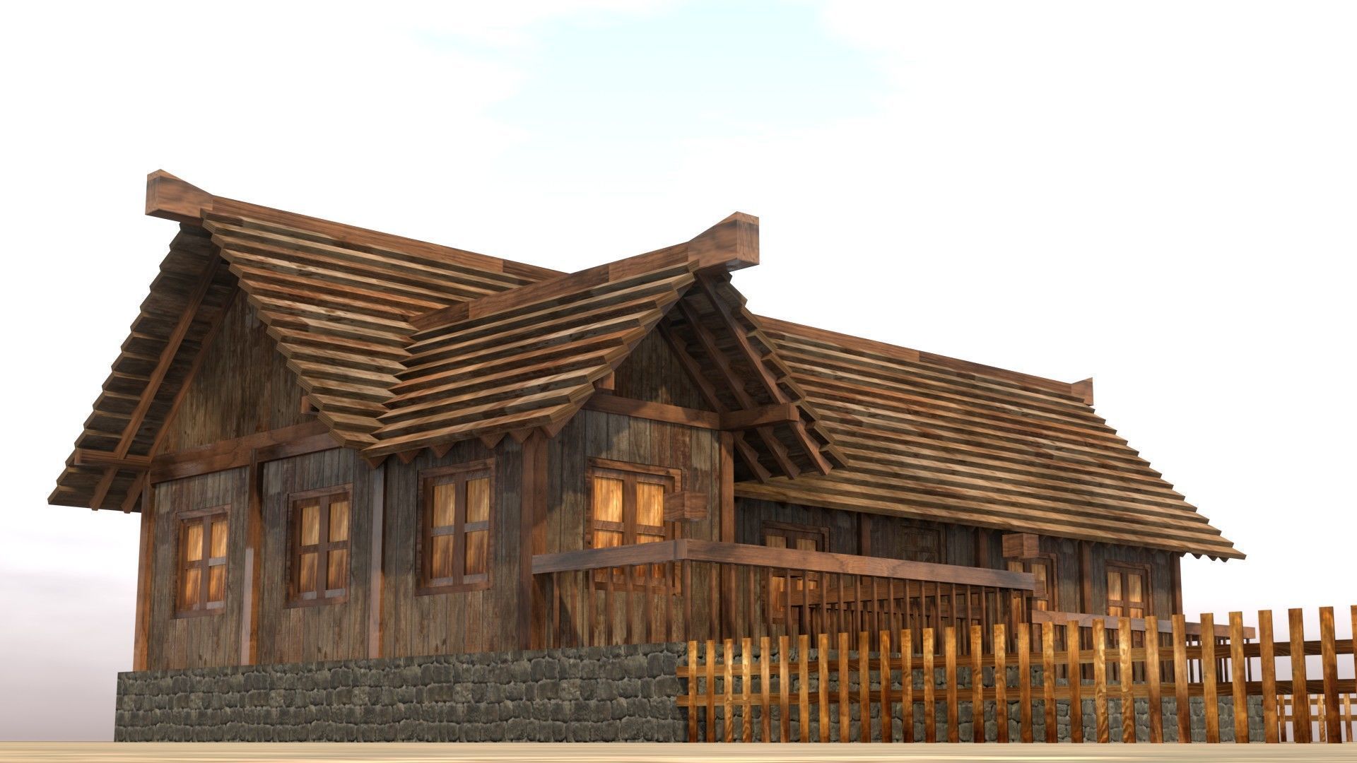 Game-ready medieval hamlet building Low-poly 3D model_11