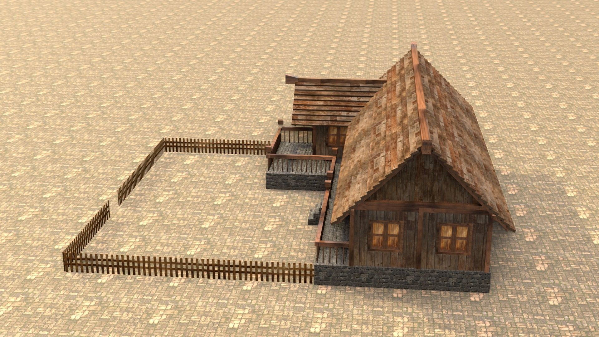 Game-ready medieval hamlet building Low-poly 3D model_9