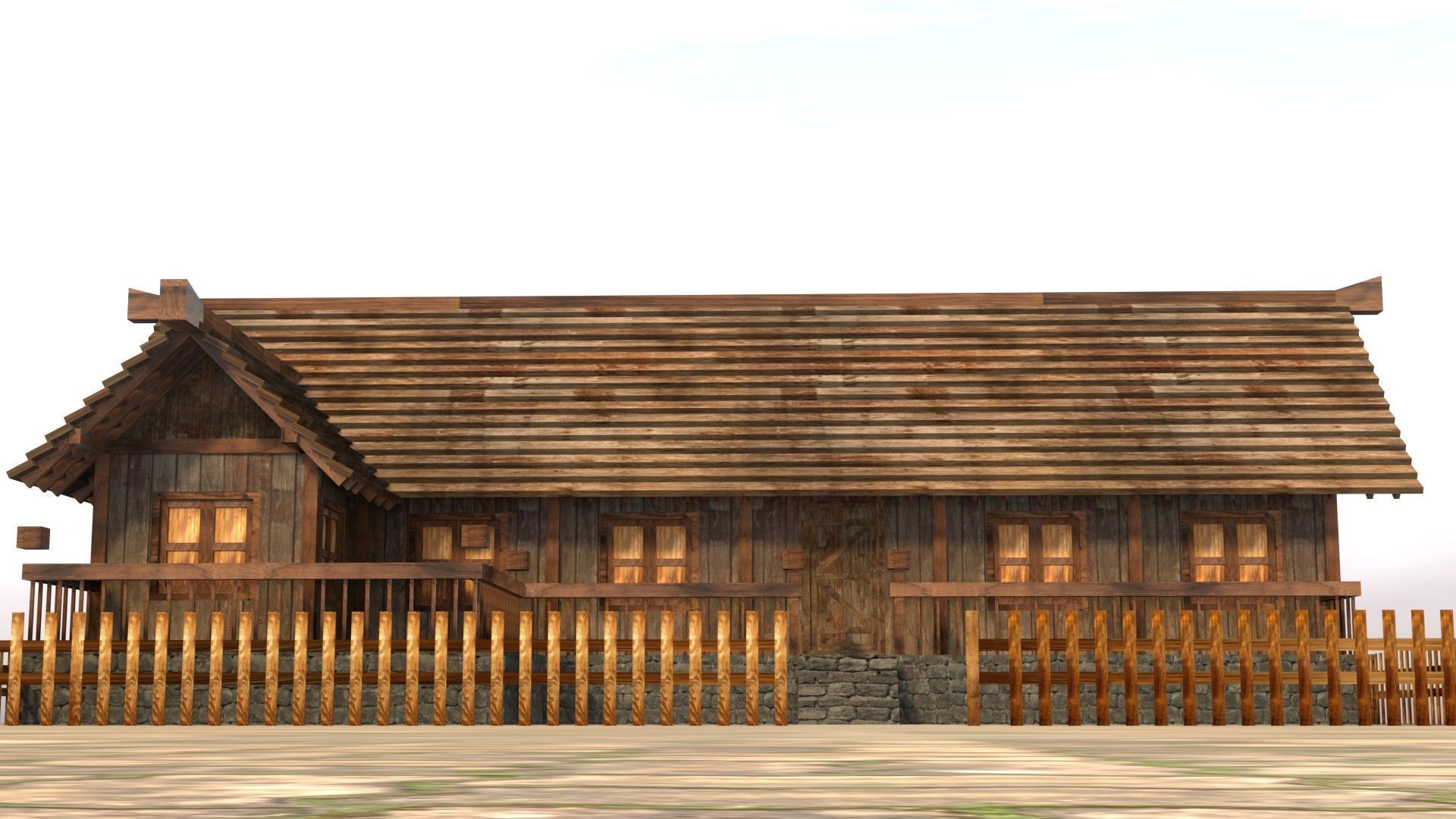 Game-ready medieval hamlet building Low-poly 3D model_10
