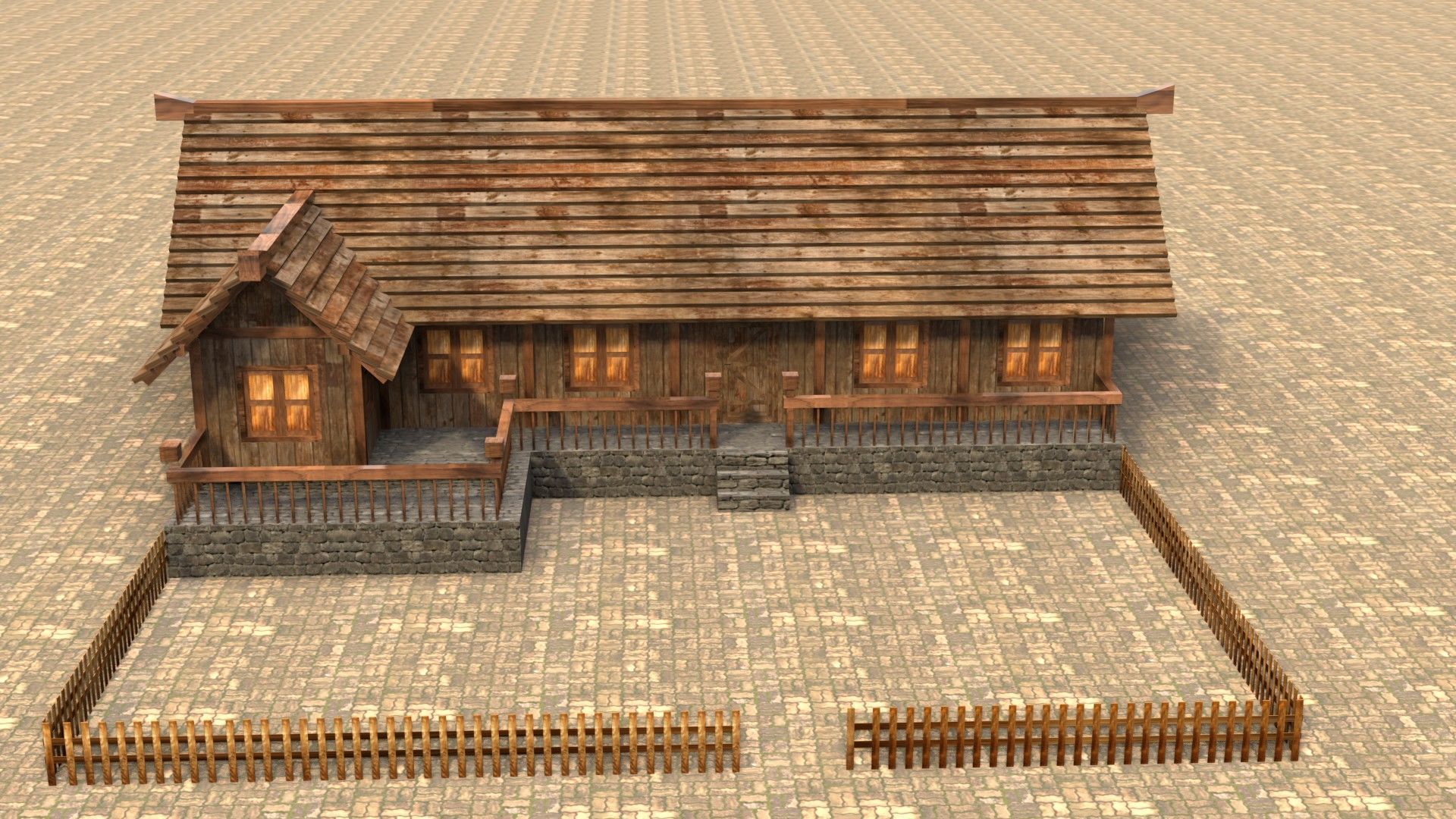 Game-ready medieval hamlet building Low-poly 3D model_1