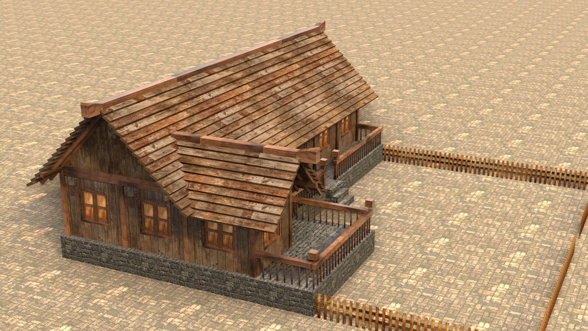 Game-ready medieval hamlet building Low-poly 3D model_5