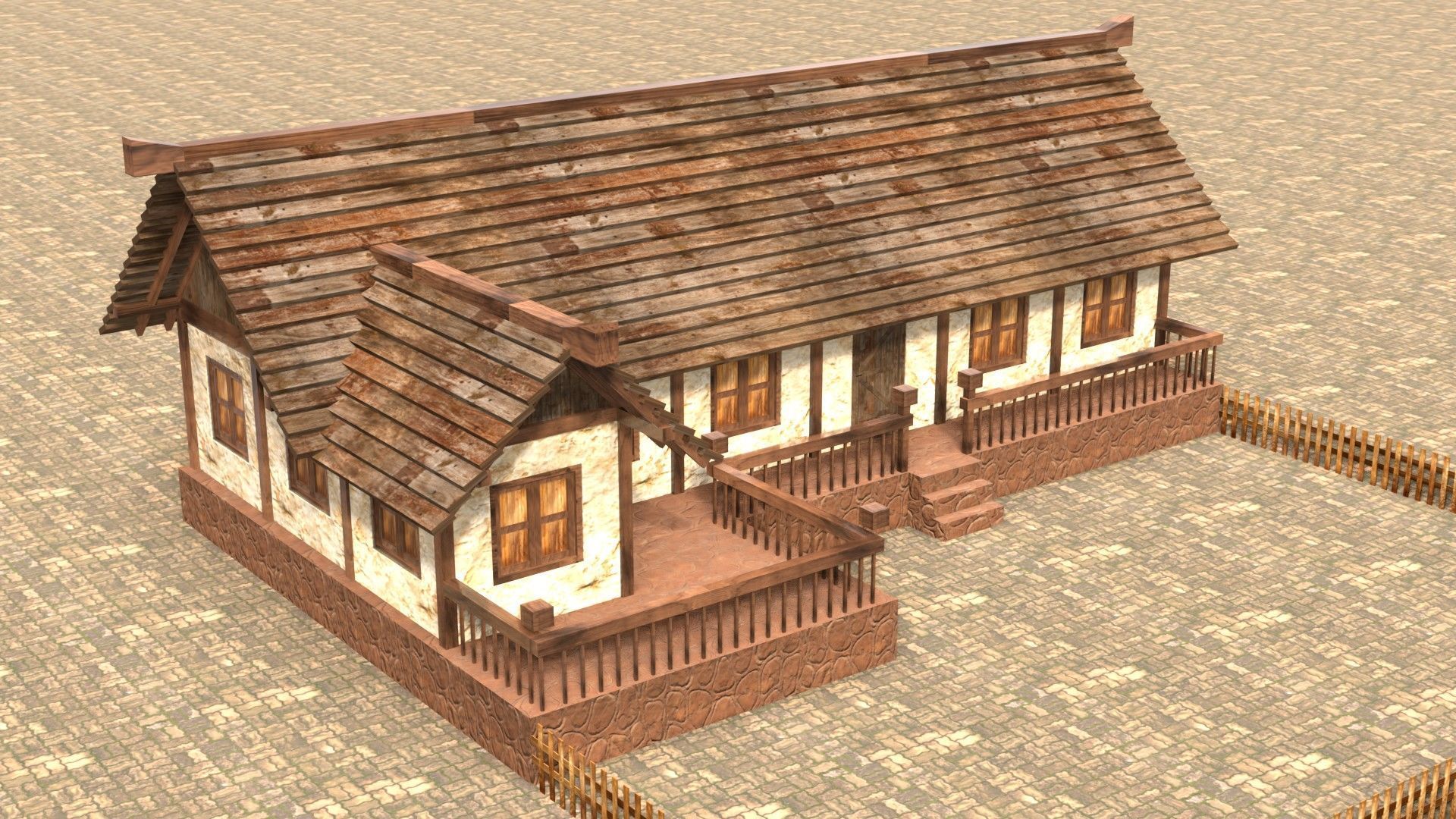 Ancient medieval house 3D low poly Low-poly 3D model_4