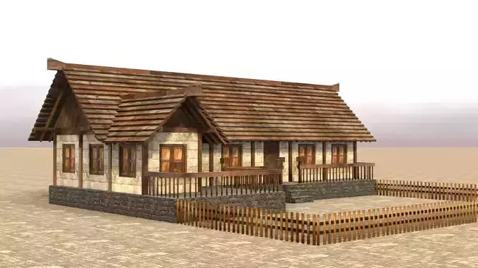 3D old stone medieval cottage Low-poly 3D model