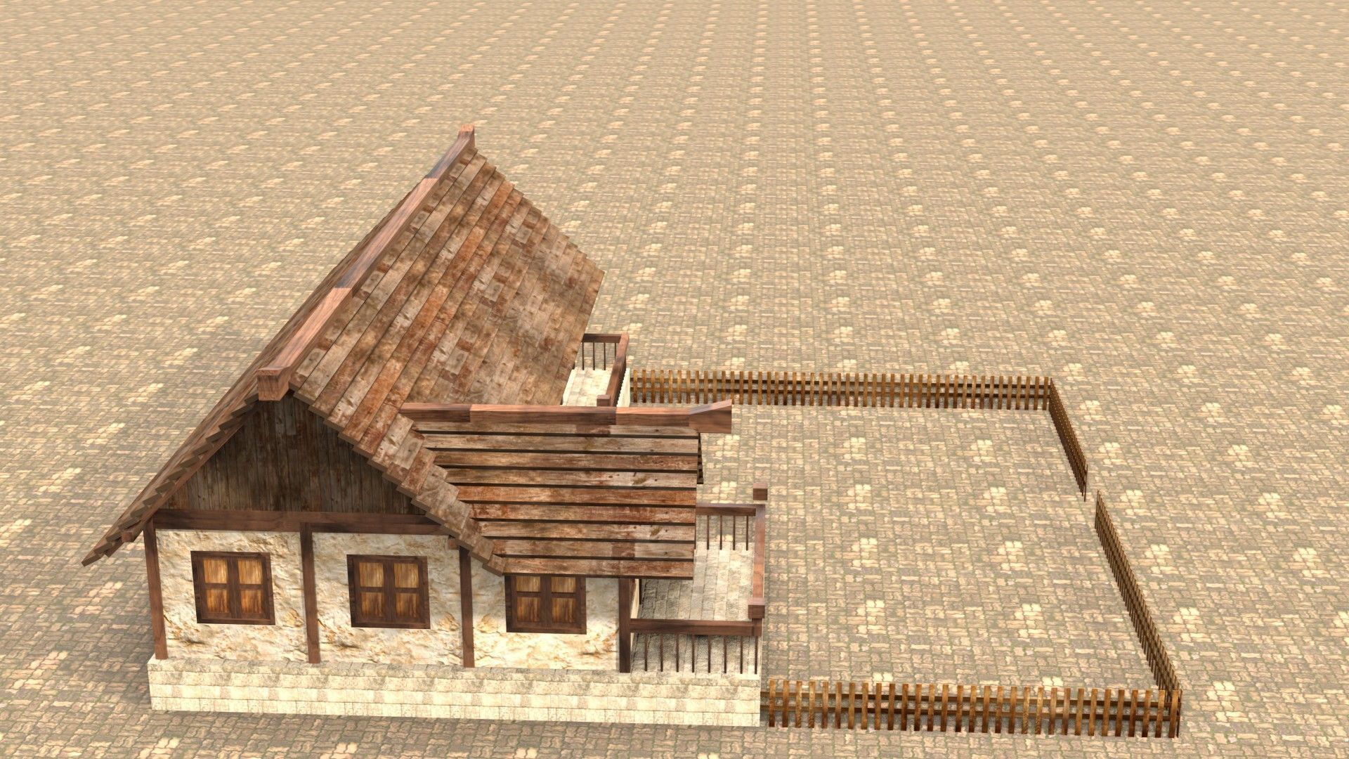 3D medieval stone building low poly Low-poly 3D model_6