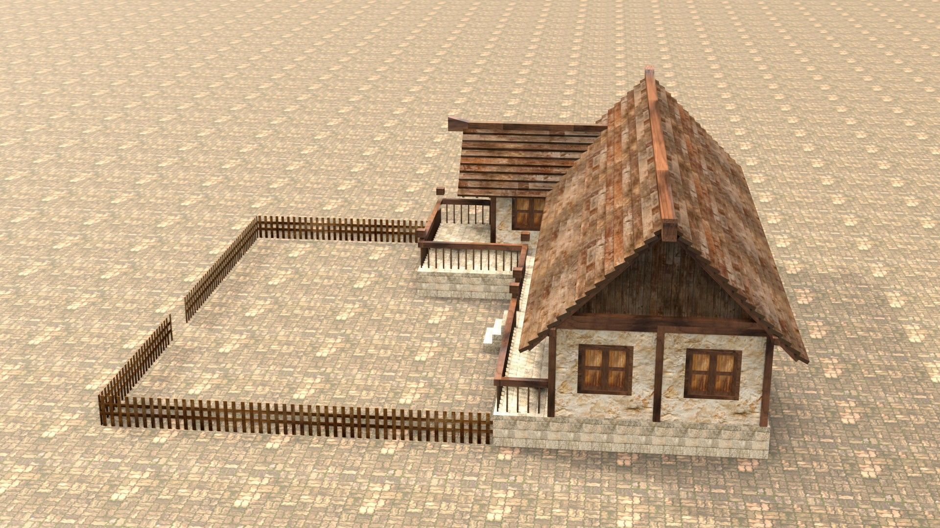 3D medieval stone building low poly Low-poly 3D model_9