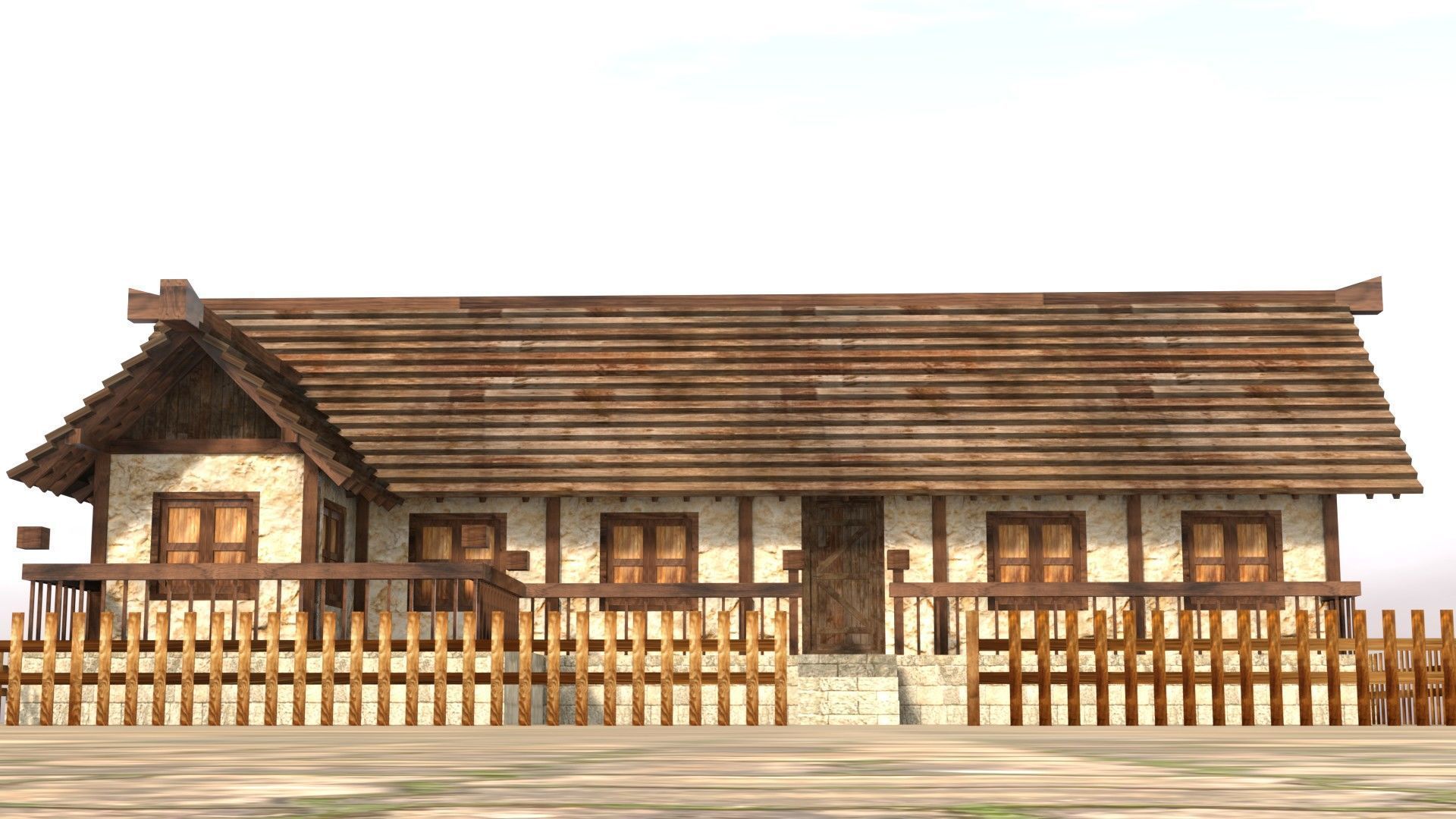 3D medieval stone building low poly Low-poly 3D model_10