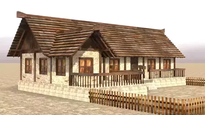 3D medieval stone building low poly Low-poly 3D model