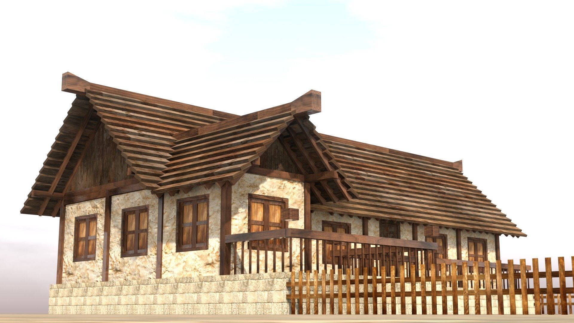 3D medieval stone building low poly Low-poly 3D model_11