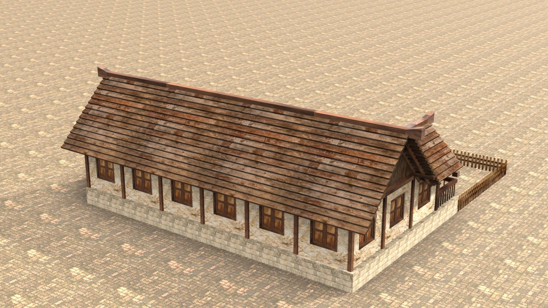 3D medieval stone building low poly Low-poly 3D model_7
