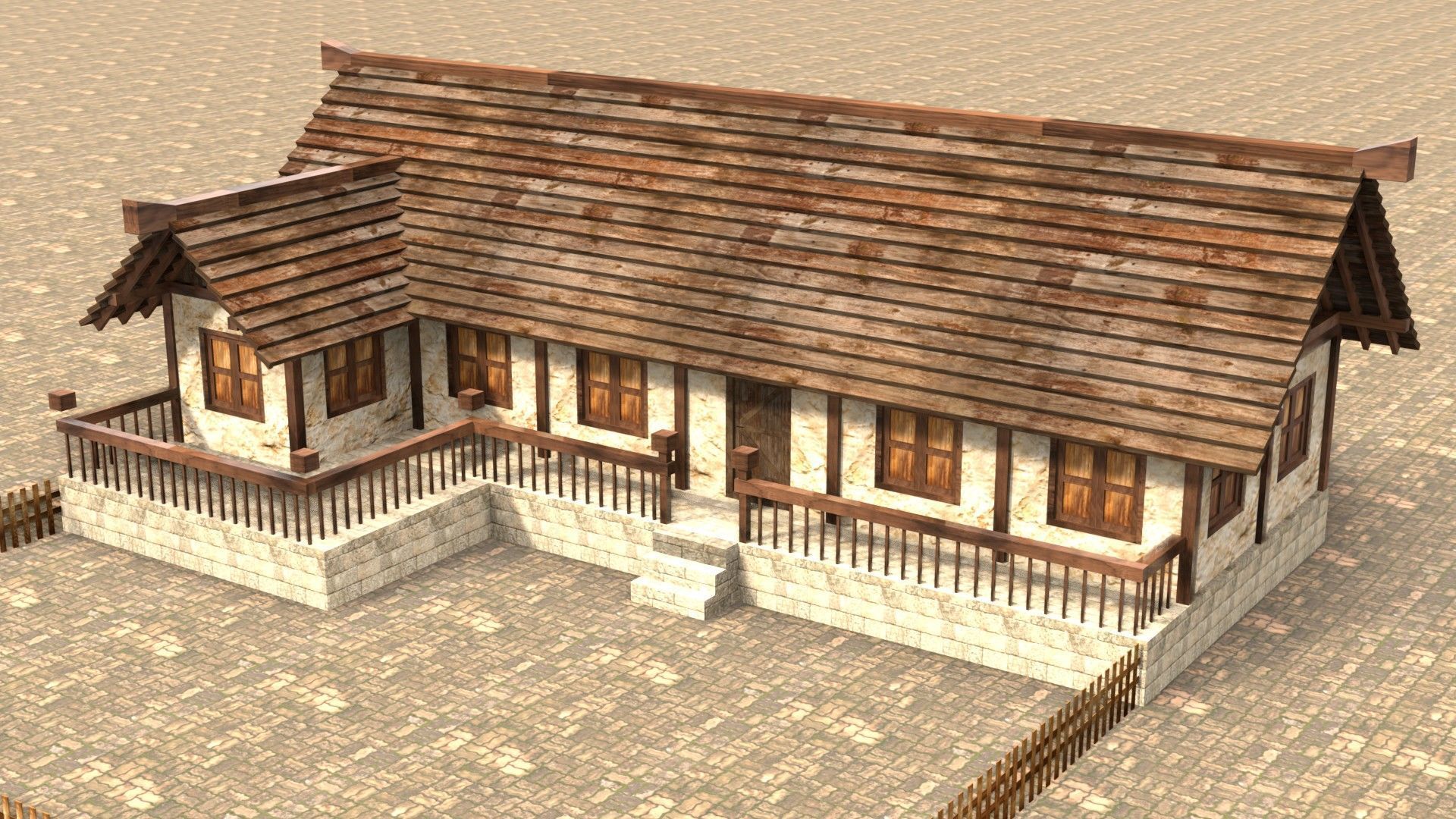 3D medieval stone building low poly Low-poly 3D model_2