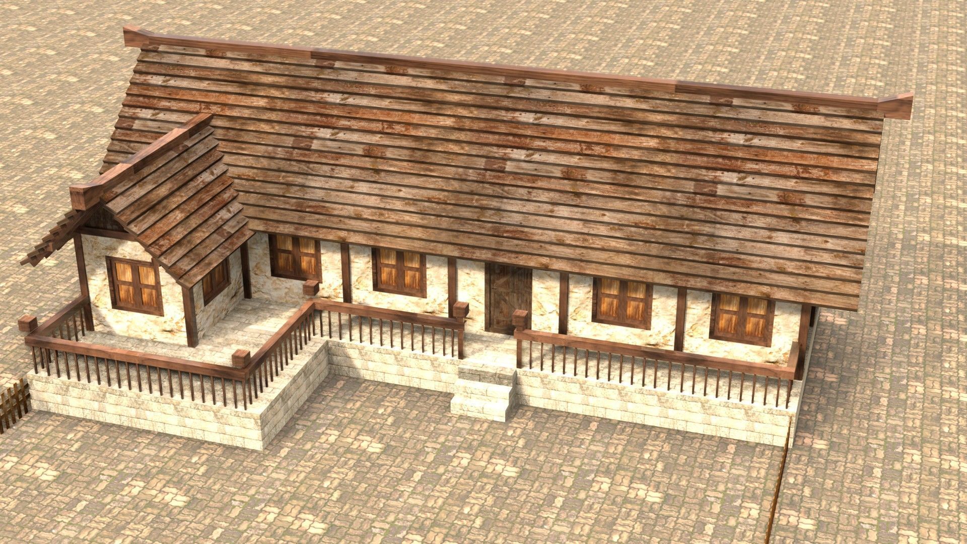 3D medieval stone building low poly Low-poly 3D model_3