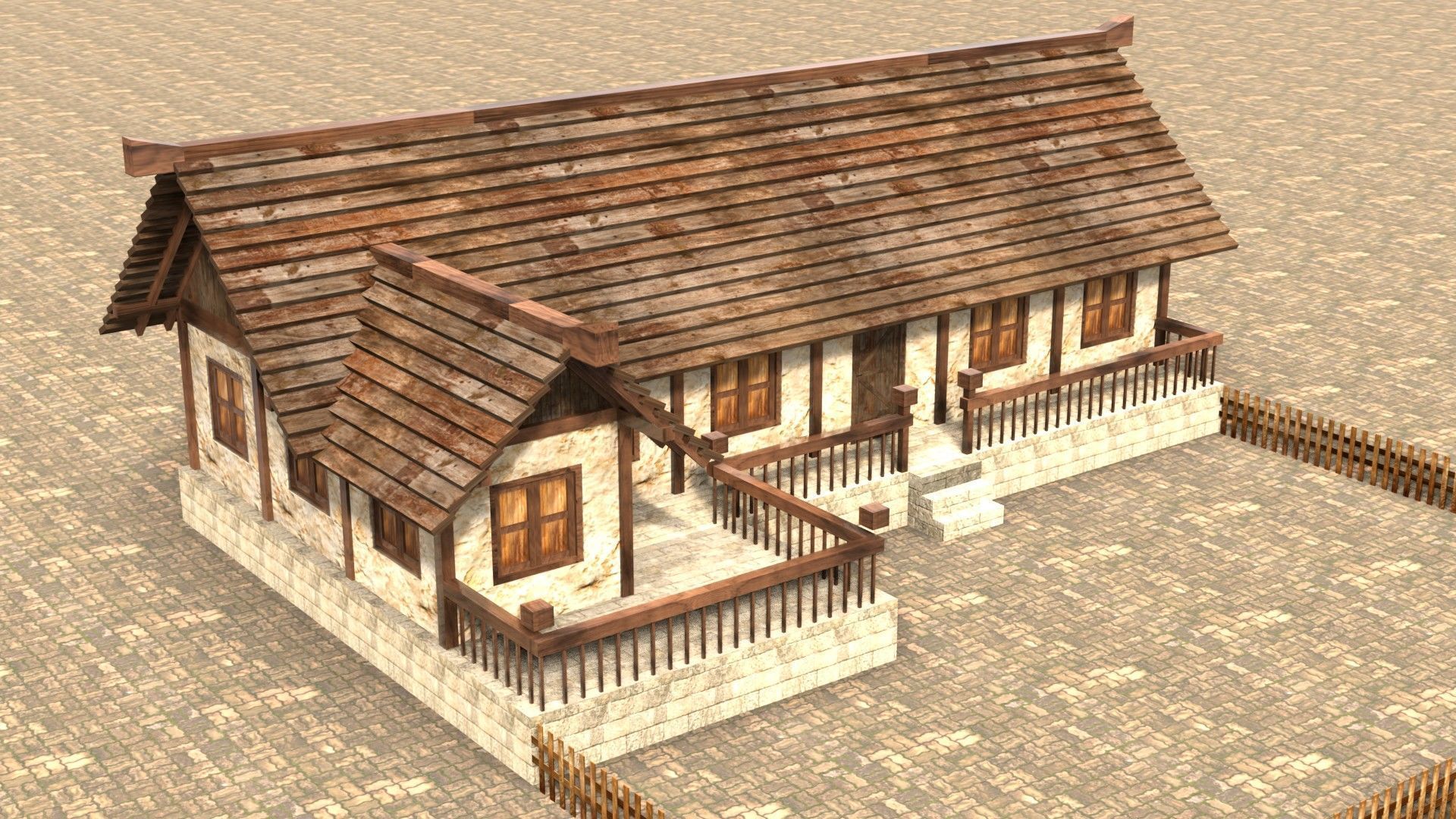3D medieval stone building low poly Low-poly 3D model_4