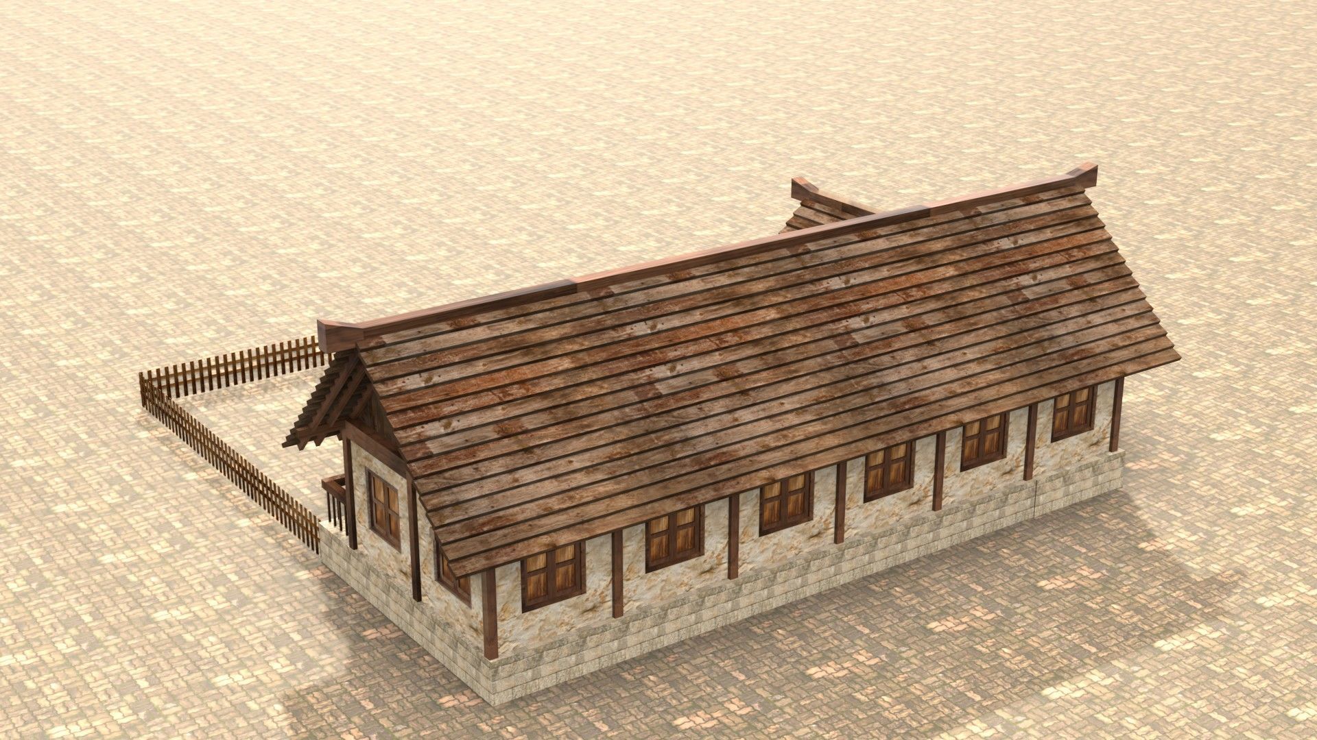 3D medieval stone building low poly Low-poly 3D model_8