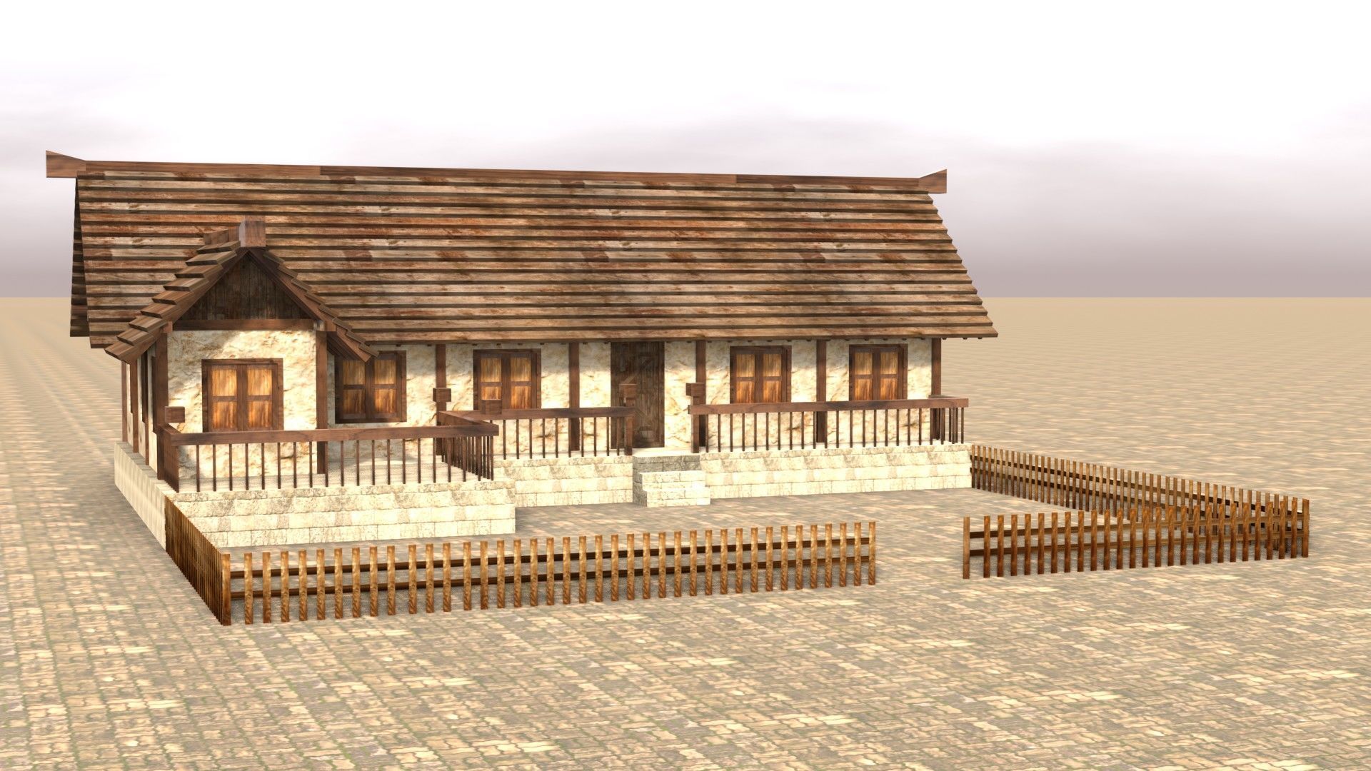 3D medieval stone building low poly Low-poly 3D model_16