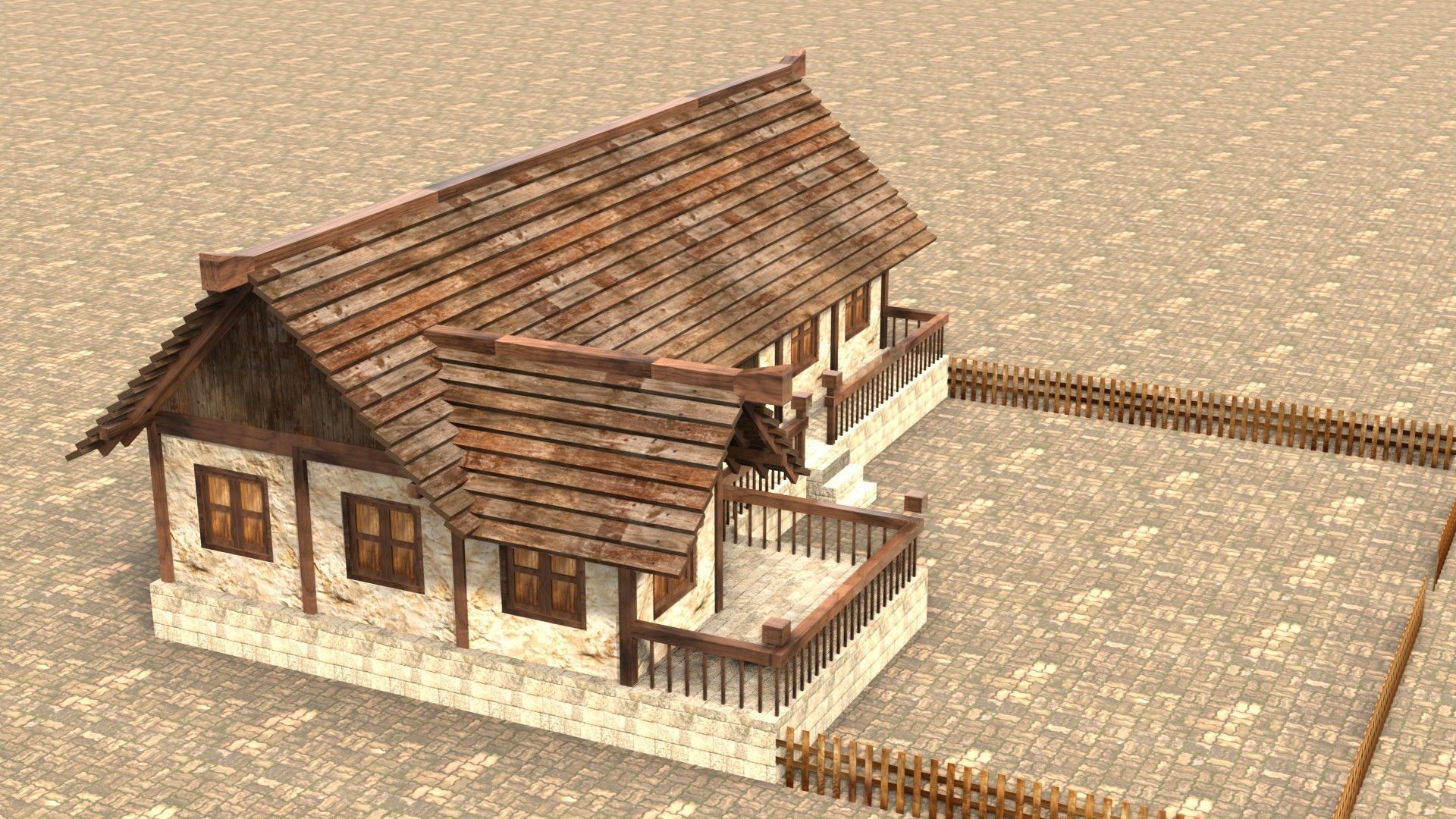 3D medieval stone building low poly Low-poly 3D model_5