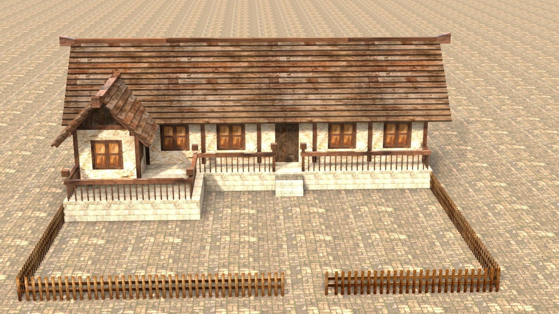 3D medieval stone building low poly Low-poly 3D model_1