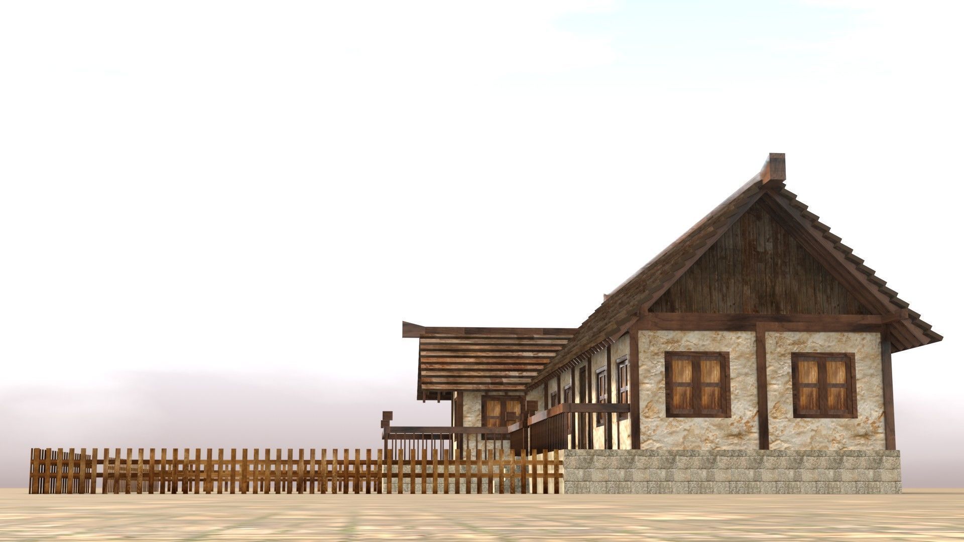 3D medieval stone building low poly Low-poly 3D model_12