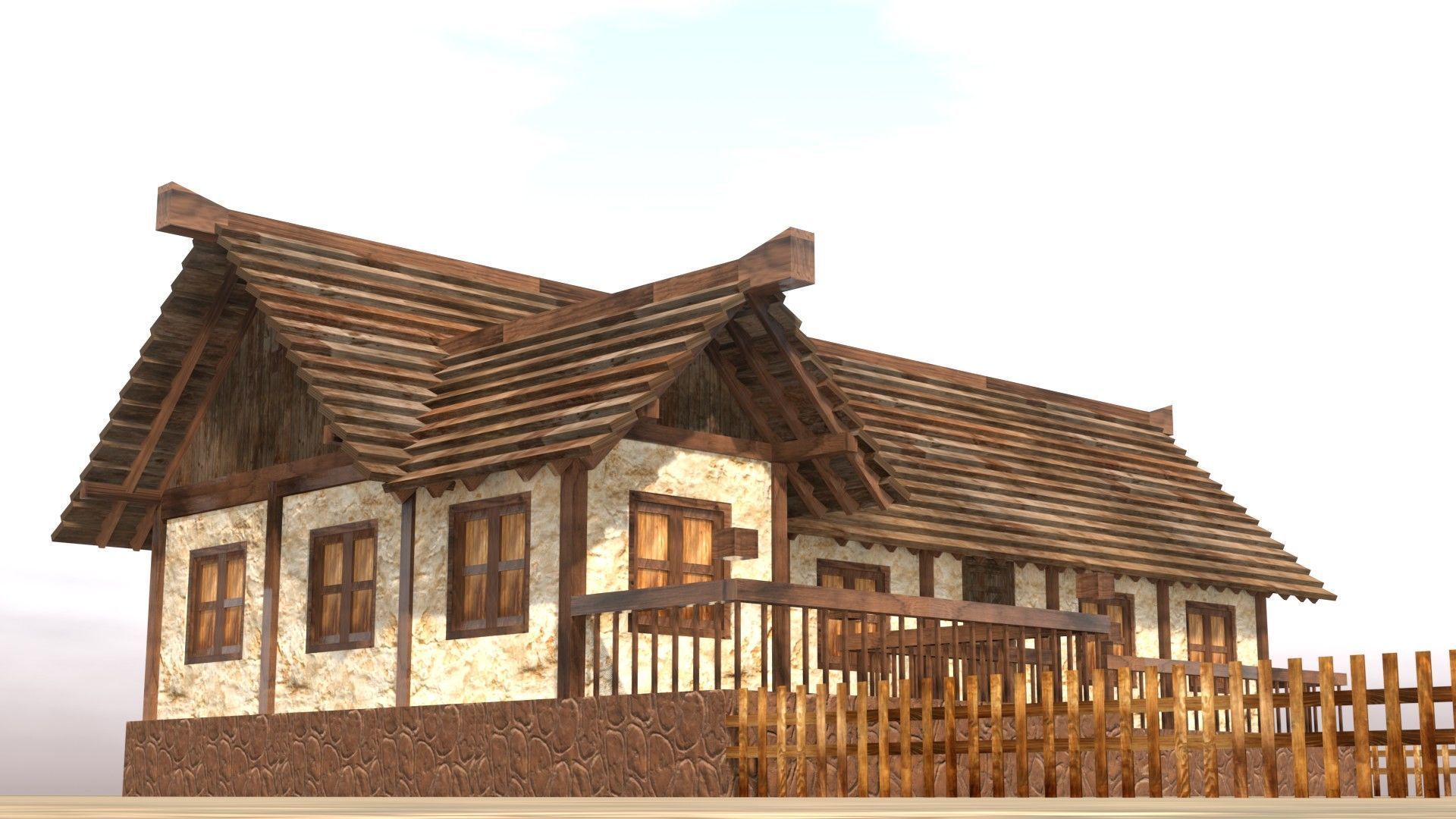 3D medieval house for game design Low-poly 3D model_11
