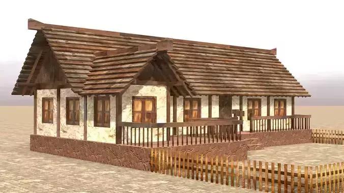 3D medieval house for game design Low-poly 3D model