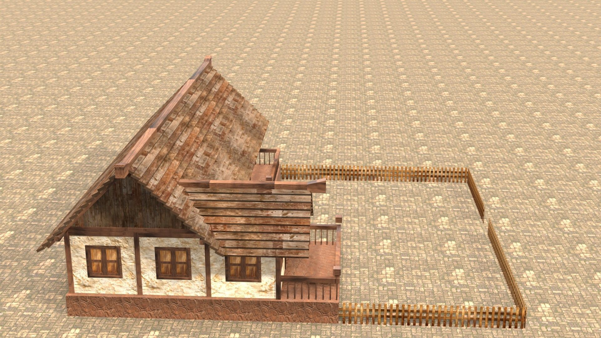3D medieval house for game design Low-poly 3D model_6
