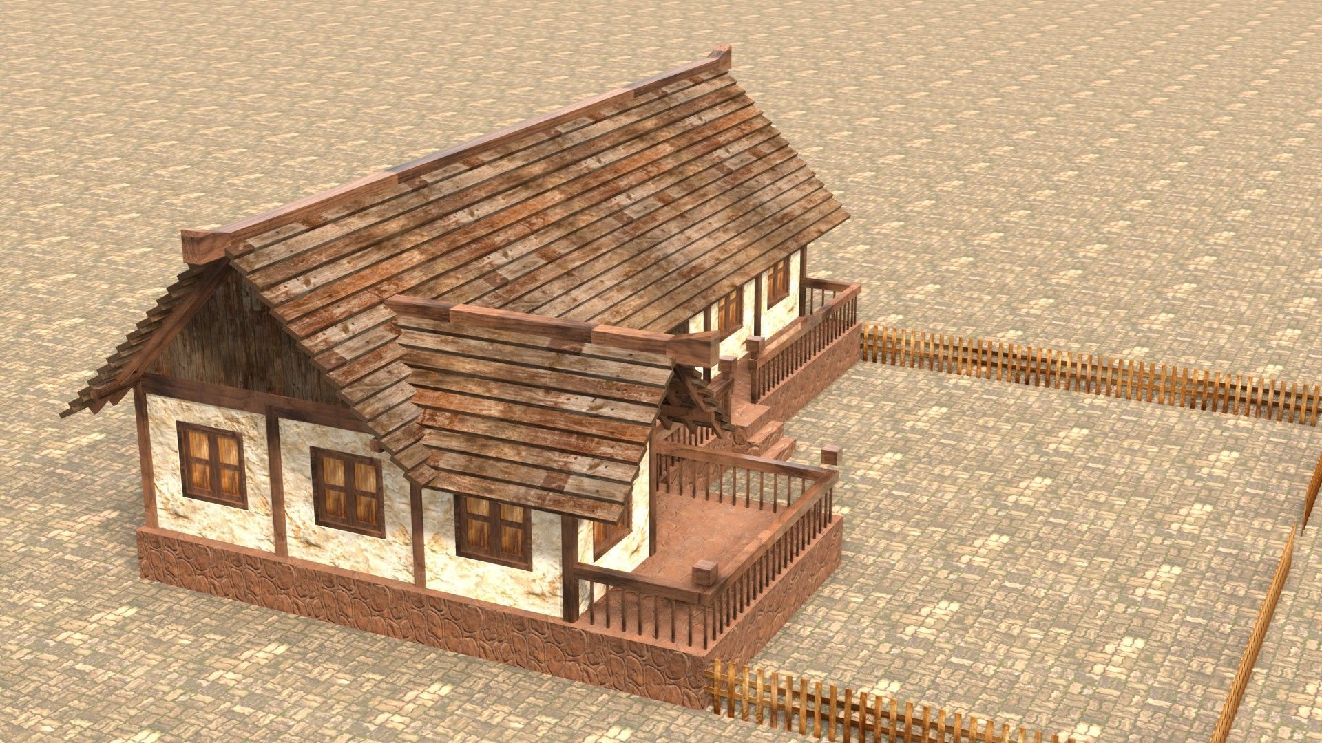 3D medieval house for game design Low-poly 3D model_5