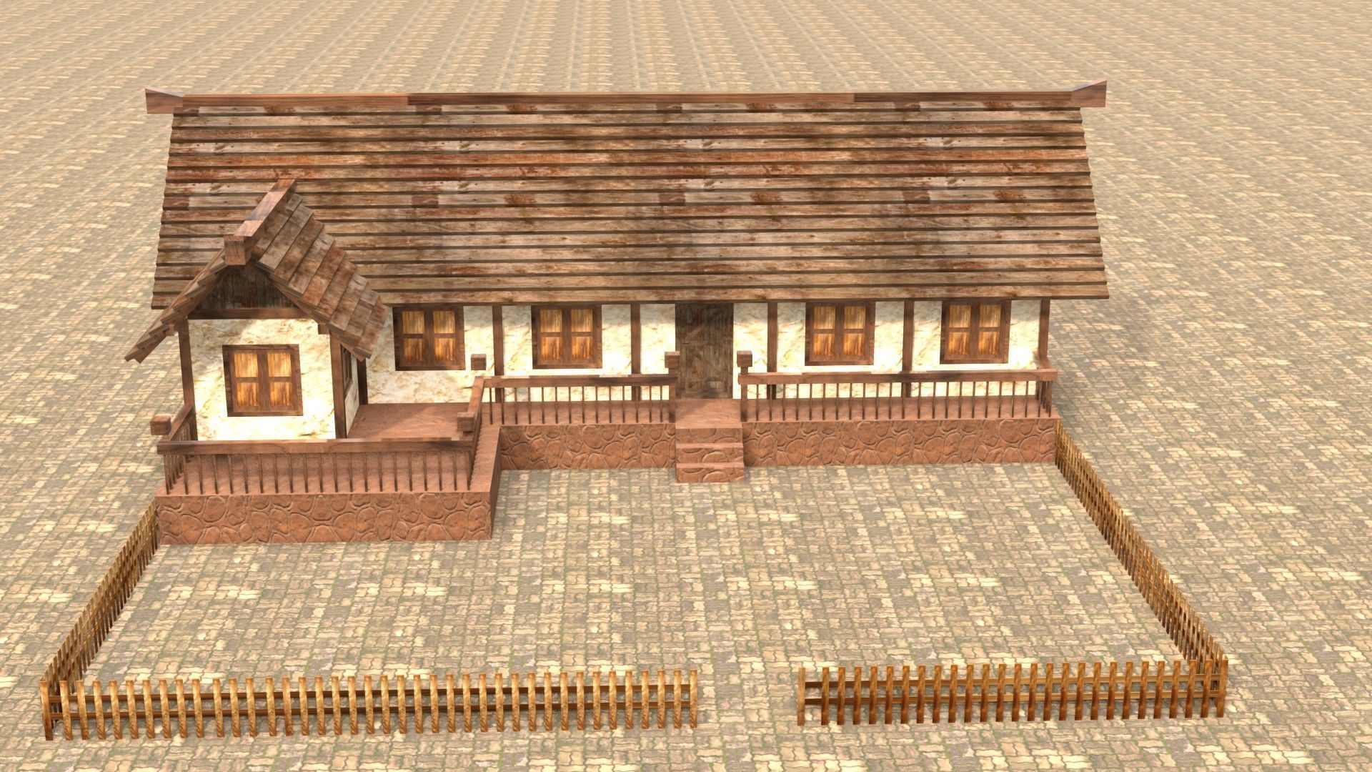 3D medieval house for game design Low-poly 3D model_1