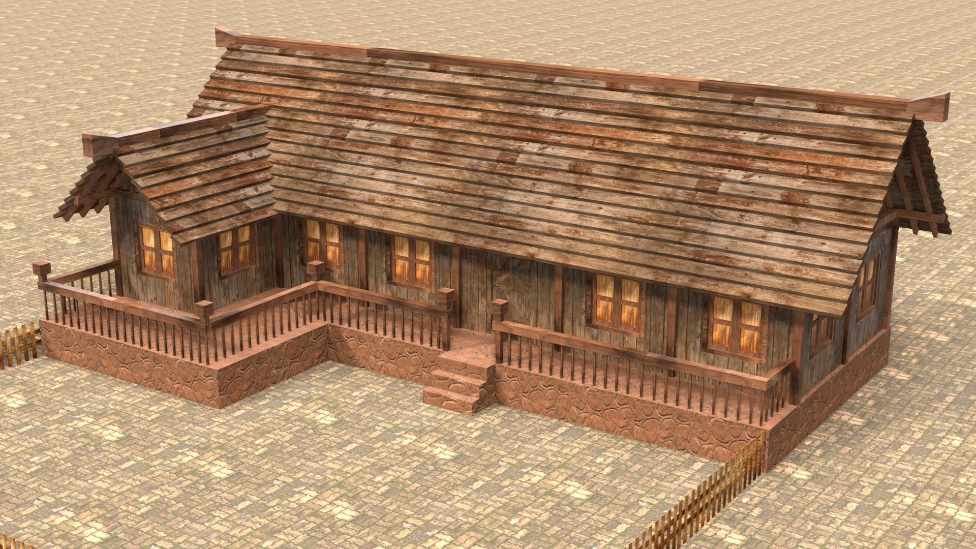 3D low poly medieval house square Low-poly 3D model_2