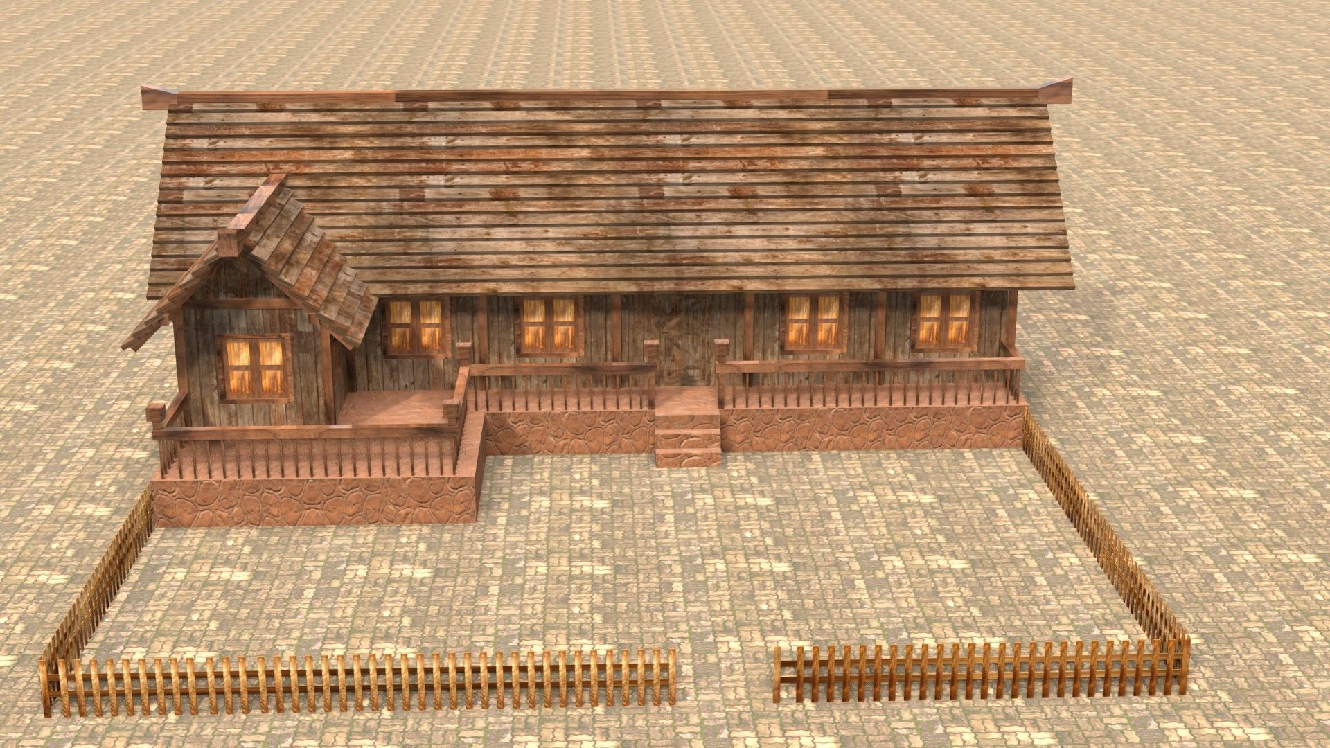 3D low poly medieval house square Low-poly 3D model_1