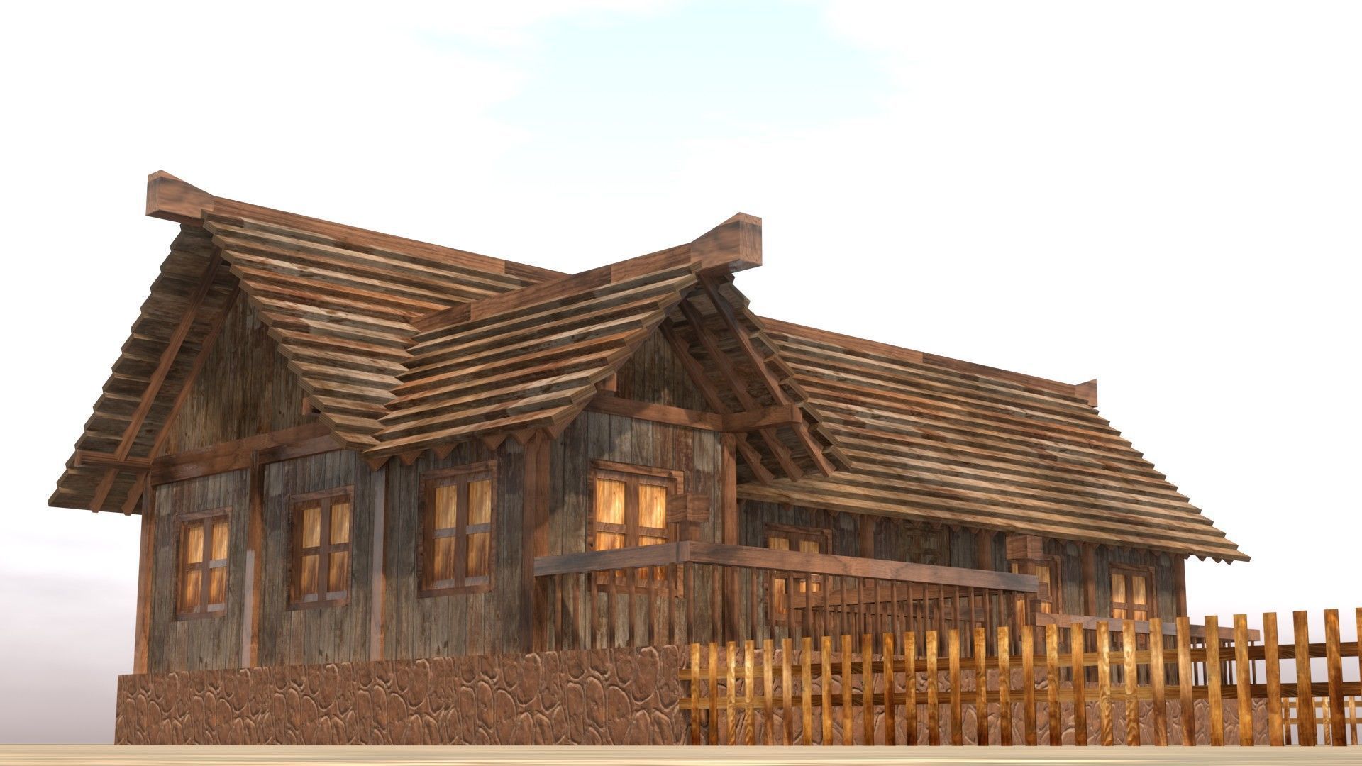 3D low poly medieval house square Low-poly 3D model_11