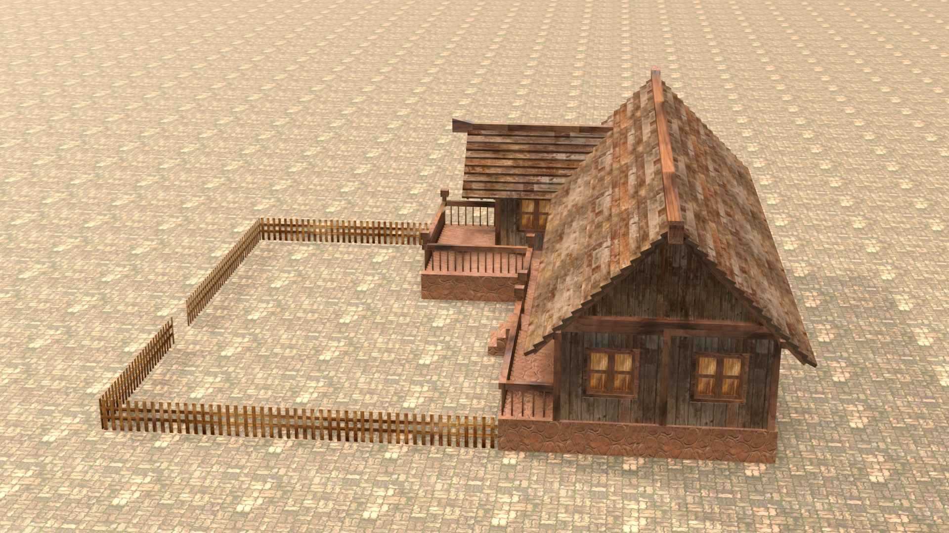 3D low poly medieval house square Low-poly 3D model_9