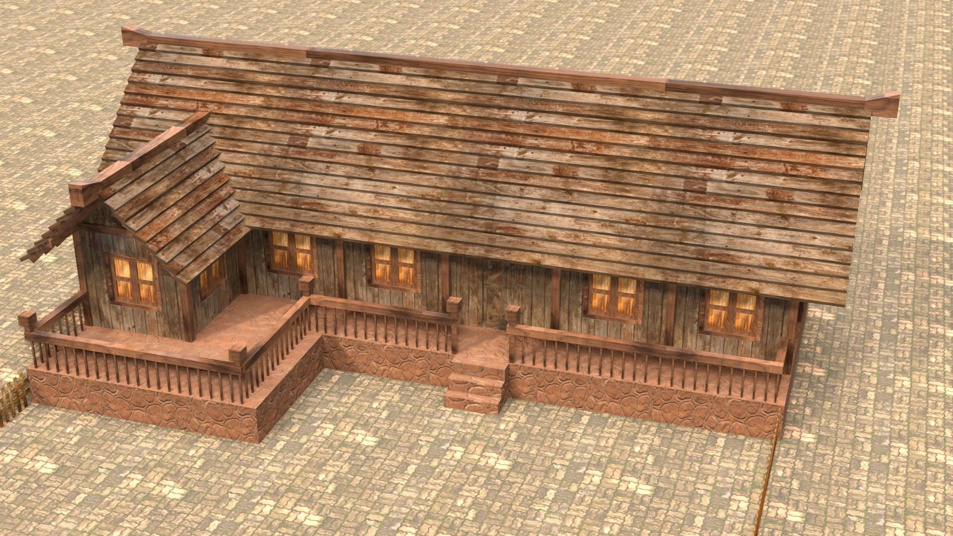 3D low poly medieval house square Low-poly 3D model_3