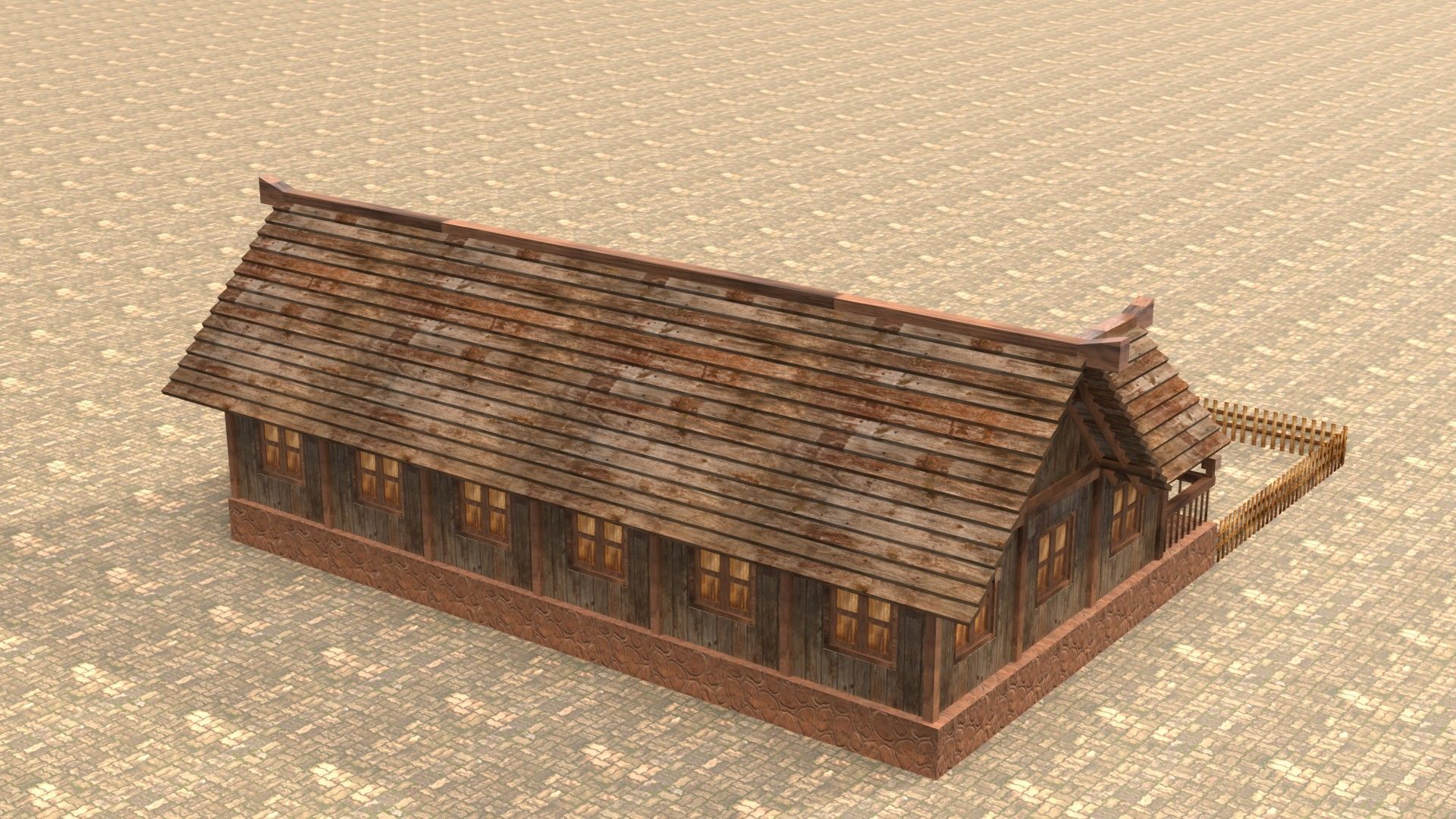 3D low poly medieval house square Low-poly 3D model_7
