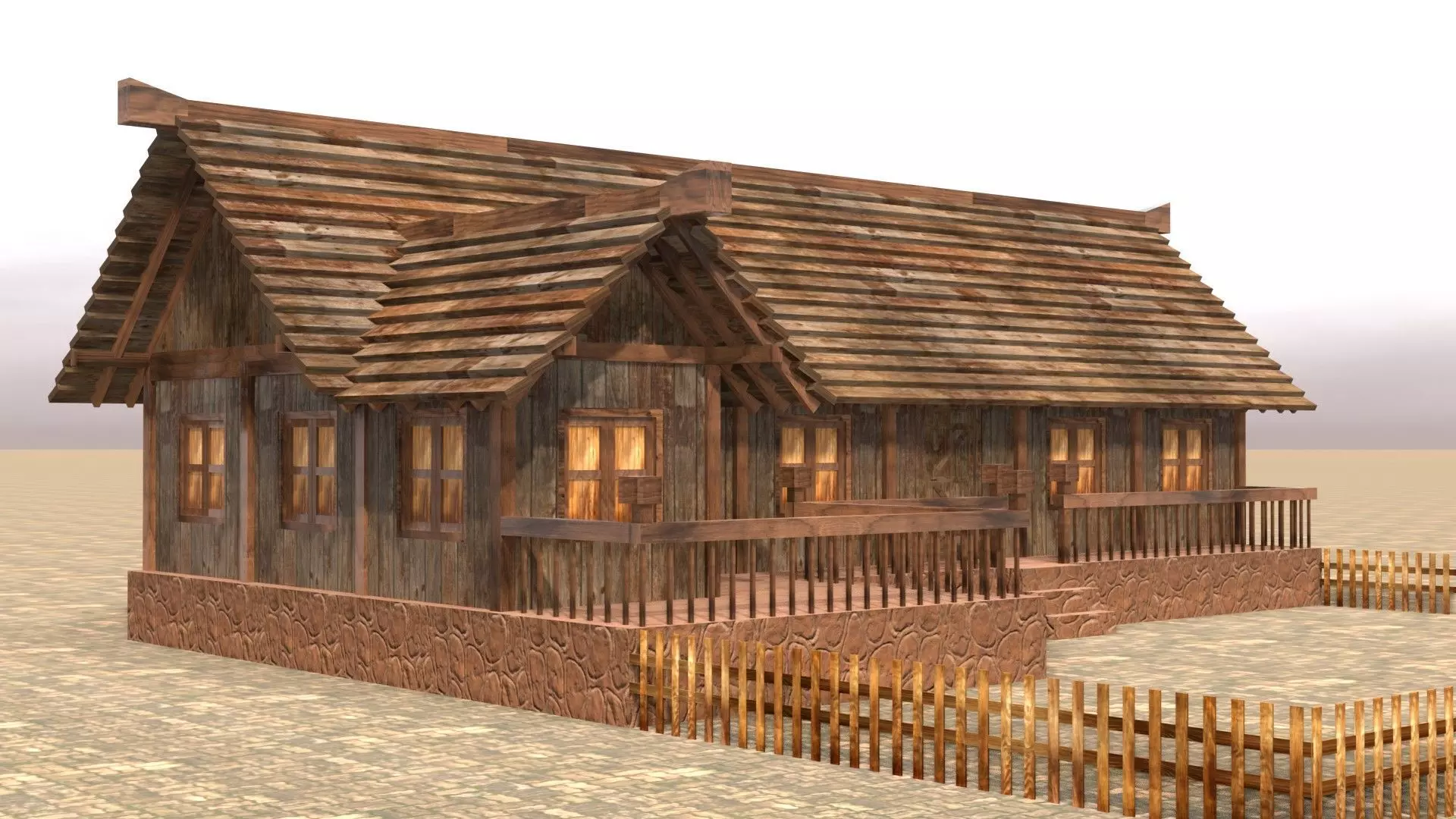 3D low poly medieval house square Low-poly 3D model_0